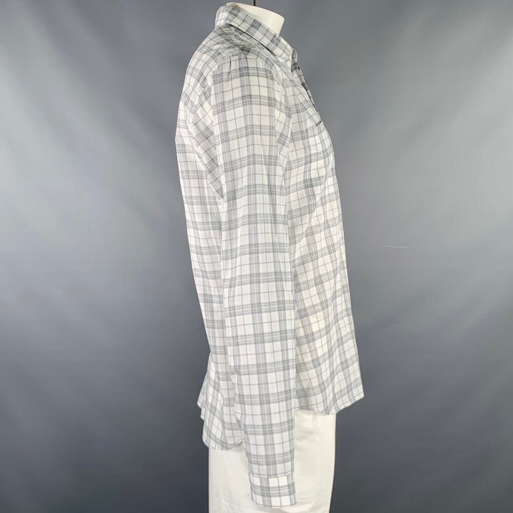 DIOR HOMME Size L White Grey Plaid Cotton Button Up Long Sleeve Shirt - Picture 3 of 7